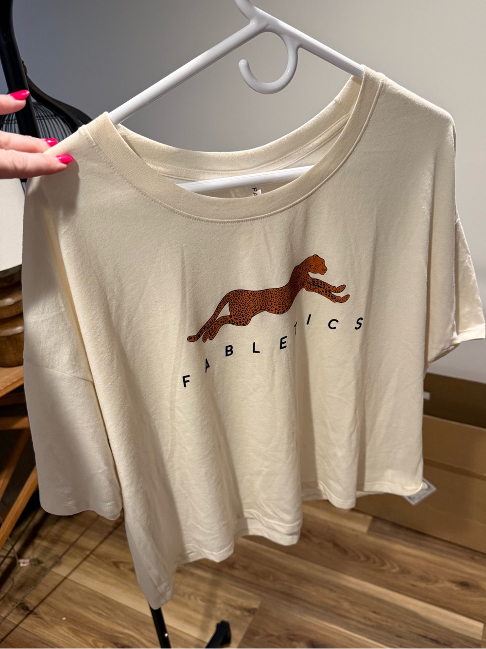 Fabletics Cream Short-Sleeve Tee with Leopard Graphic